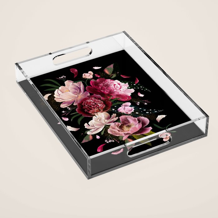 Black Peonies Explosion Acrylic Tray Gallery Image 1