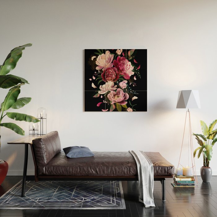 Black Peonies Explosion Wood Wall Art Gallery Image 2
