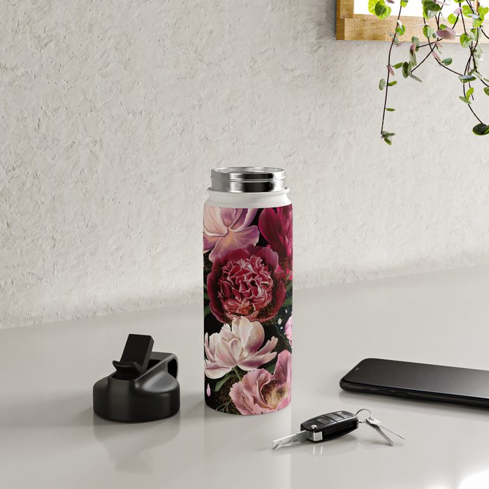 Black Peonies Explosion Water Bottle Gallery Image 4