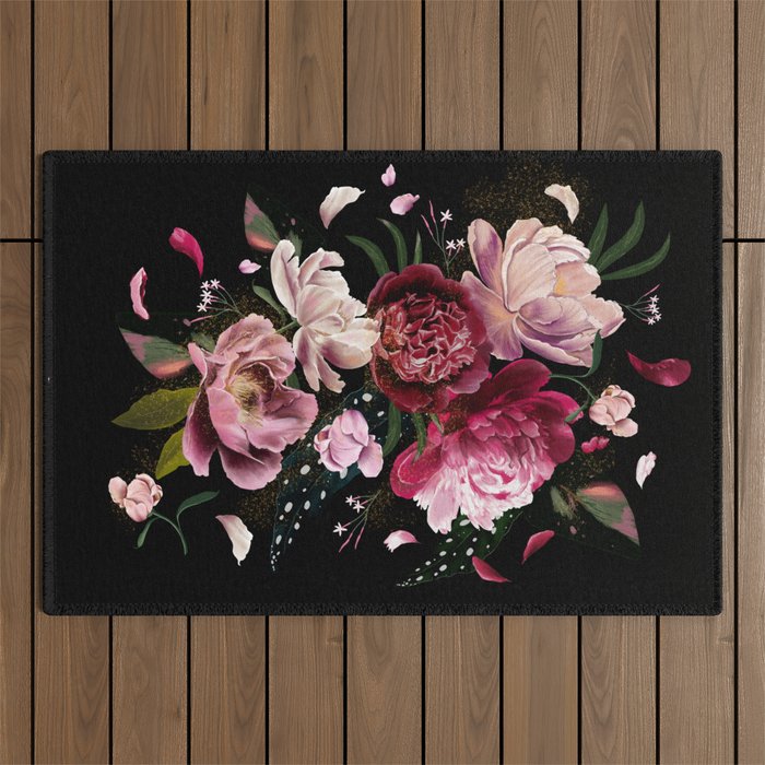 Black Peonies Explosion Outdoor Rug Gallery Image 1
