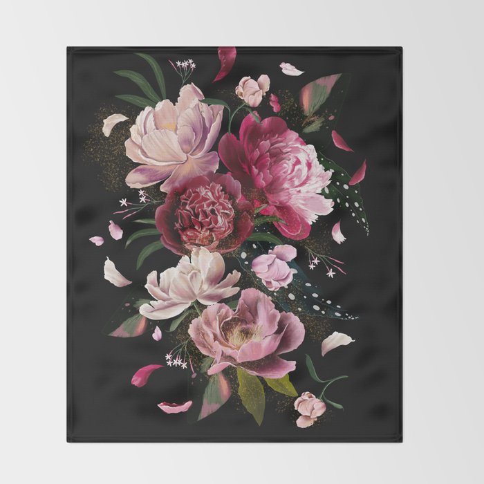 Black Peonies Explosion Throw Blanket Gallery Image 2