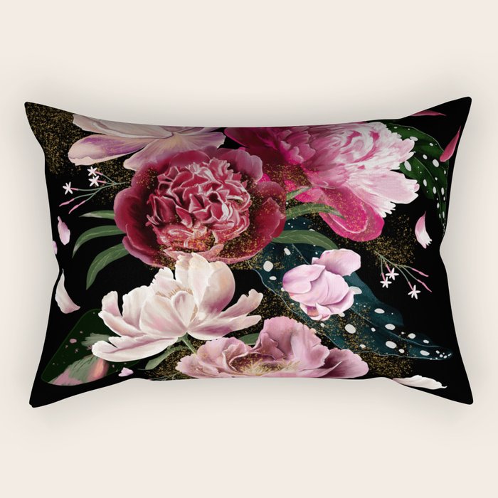 Black Peonies Explosion Rectangular Pillow Gallery Image 2
