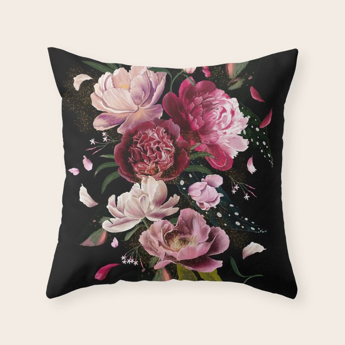 Black Peonies Explosion Throw Pillow Gallery Image 6