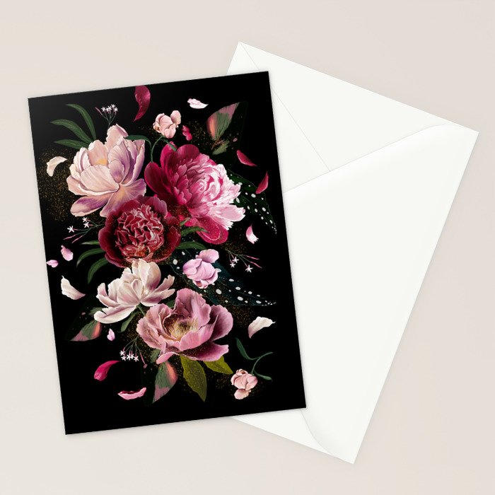 Black Peonies Explosion Stationery Card Gallery Image 2