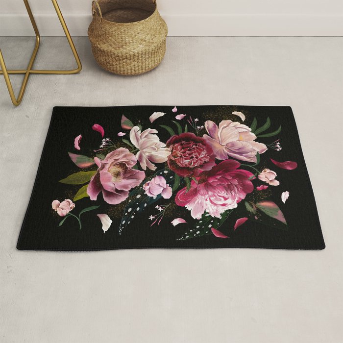 Black Peonies Explosion Rug Gallery Image 1