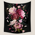 Black Peonies Explosion Wall Tapestry Gallery Image 4