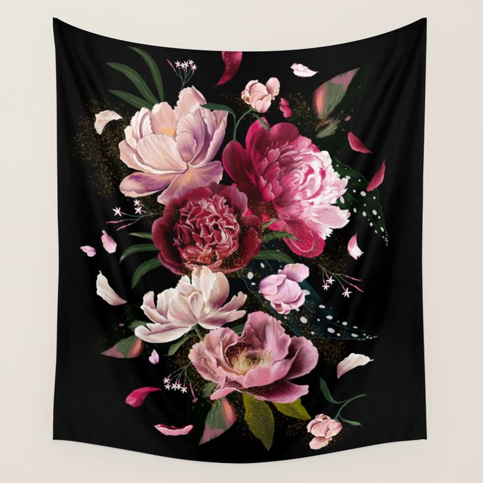 Black Peonies Explosion Wall Tapestry Gallery Image 4
