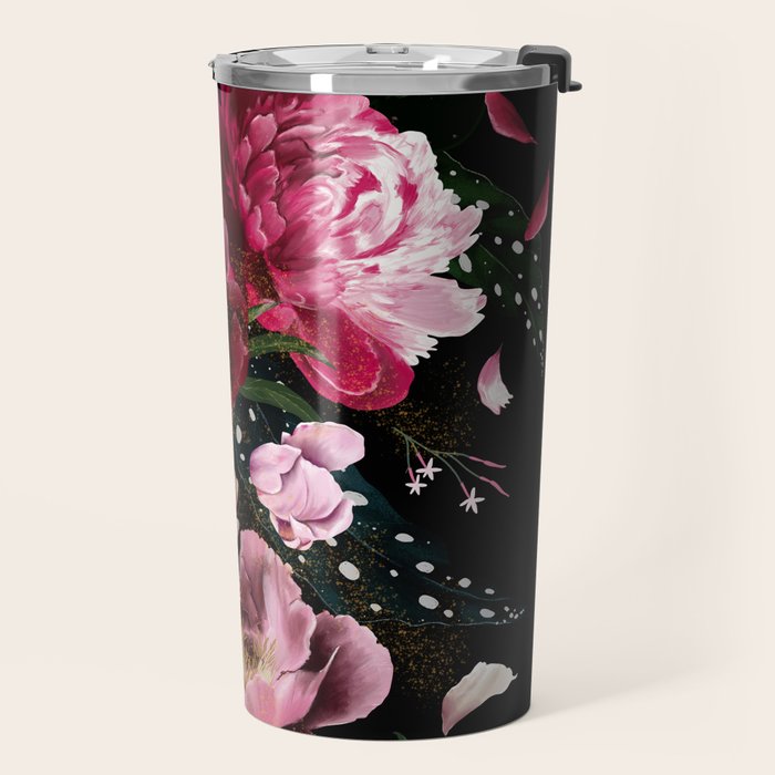 Black Peonies Explosion Travel Mug Gallery Image 2