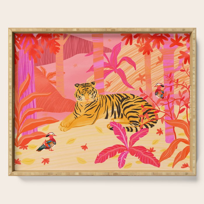 Tiger and Mandarin Ducks Serving Tray Gallery Image 1