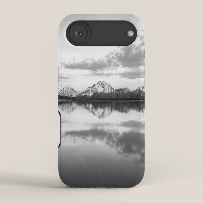 Grand Teton Black & White Wyoming National Park Oxbow Bend Landscape iPhone Case Gallery Image 2