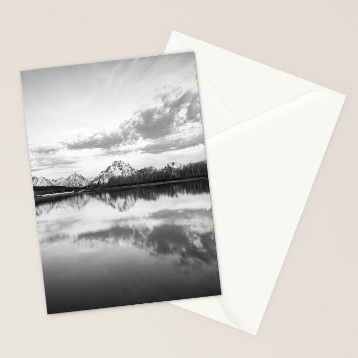 Grand Teton Black & White Wyoming National Park Oxbow Bend Landscape Stationery Card Gallery Image 2