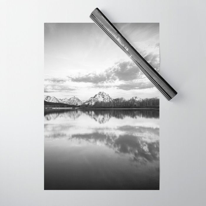 Grand Teton Black & White Wyoming National Park Oxbow Bend Landscape Wrapping Paper Gallery Image 1