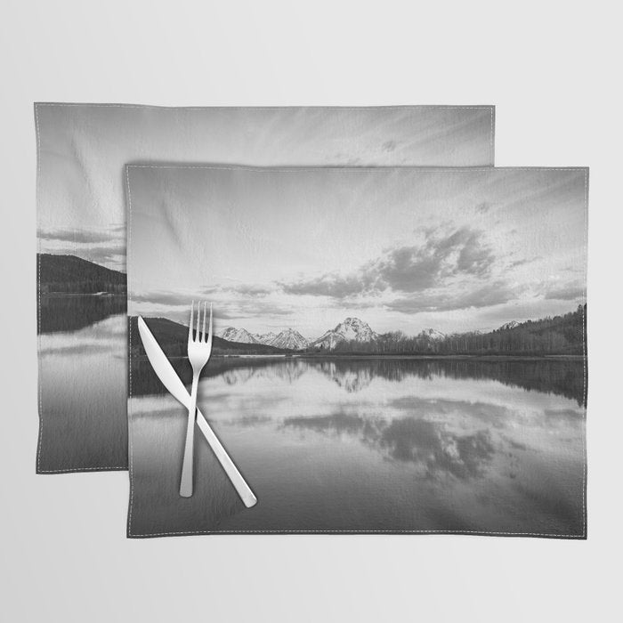 Grand Teton Black & White Wyoming National Park Oxbow Bend Landscape Placemat Gallery Image 1