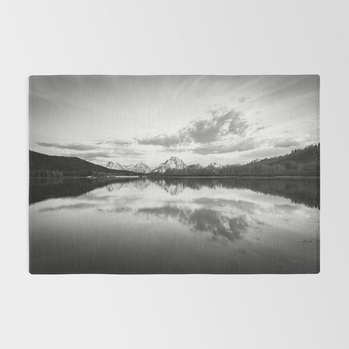 Grand Teton Black & White Wyoming National Park Oxbow Bend Landscape Rug Gallery Image 2