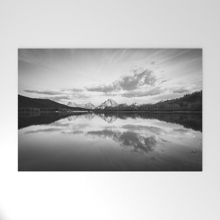 Grand Teton Black & White Wyoming National Park Oxbow Bend Landscape Welcome Mat Gallery Image 1