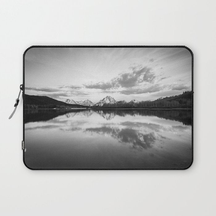 Grand Teton Black & White Wyoming National Park Oxbow Bend Landscape Laptop Sleeve Gallery Image 1