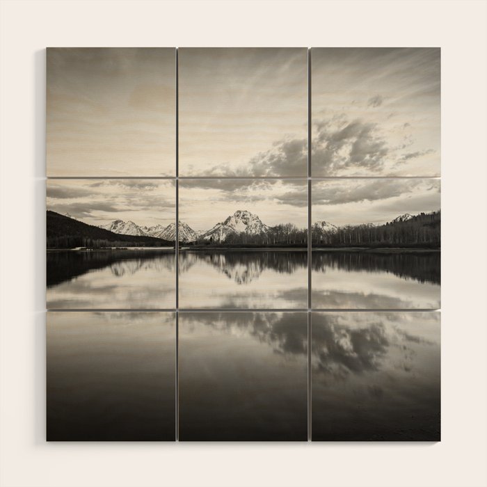 Grand Teton Black & White Wyoming National Park Oxbow Bend Landscape Wood Wall Art Gallery Image 1