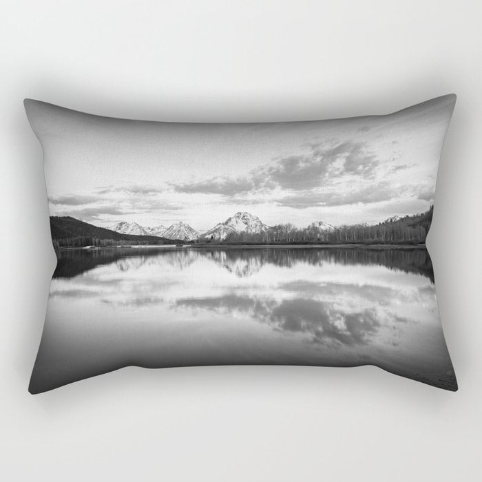 Grand Teton Black & White Wyoming National Park Oxbow Bend Landscape Rectangular Pillow Gallery Image 1