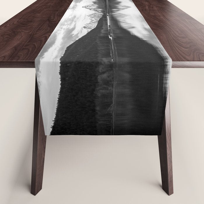 Grand Teton Black & White Wyoming National Park Oxbow Bend Landscape Table Runner Gallery Image 1
