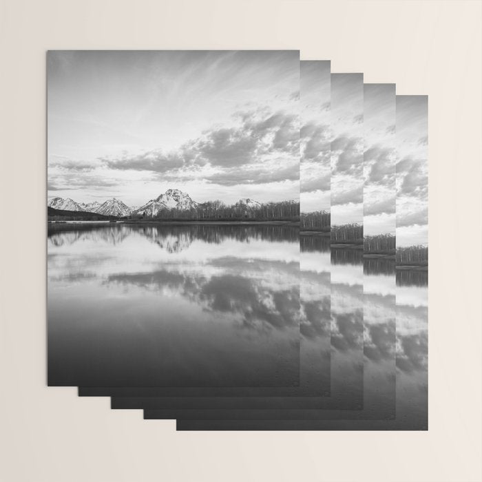 Grand Teton Black & White Wyoming National Park Oxbow Bend Landscape Wrapping Paper Gallery Image 3