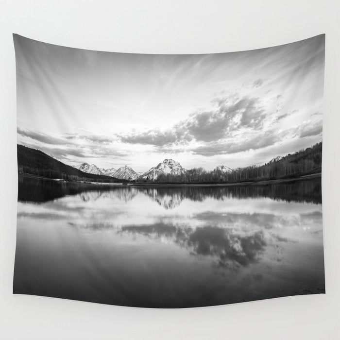 Grand Teton Black & White Wyoming National Park Oxbow Bend Landscape Wall Tapestry Gallery Image 4