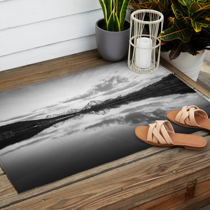 Grand Teton Black & White Wyoming National Park Oxbow Bend Landscape Outdoor Rug Gallery Image 2