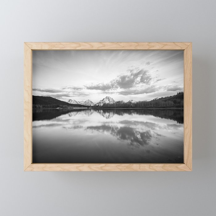 Grand Teton Black & White Wyoming National Park Oxbow Bend Landscape Mini Art Print Gallery Image 1