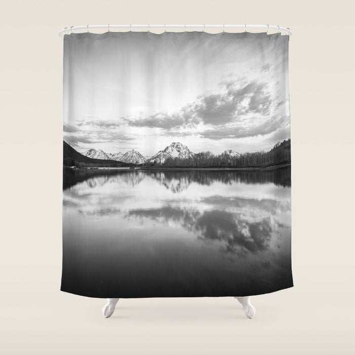 Grand Teton Black & White Wyoming National Park Oxbow Bend Landscape Shower Curtain Gallery Image 1