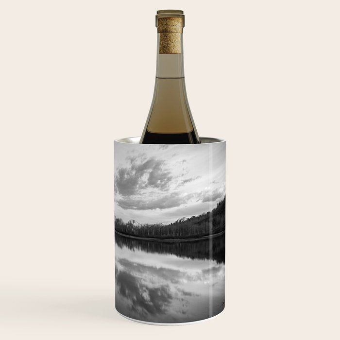 Grand Teton Black & White Wyoming National Park Oxbow Bend Landscape Wine Chiller Gallery Image 3