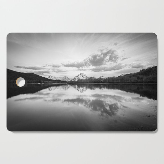 Grand Teton Black & White Wyoming National Park Oxbow Bend Landscape Cutting Board Gallery Image 1