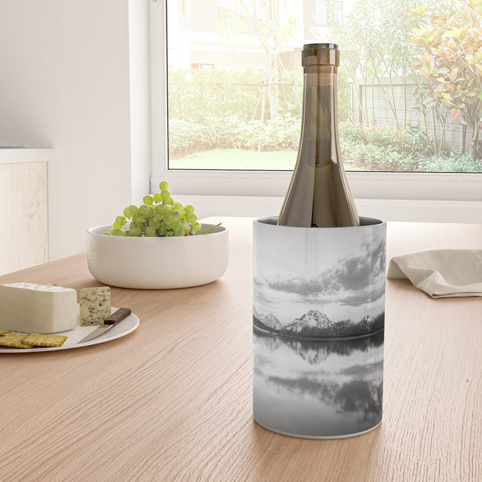 Grand Teton Black & White Wyoming National Park Oxbow Bend Landscape Wine Chiller Gallery Image 4
