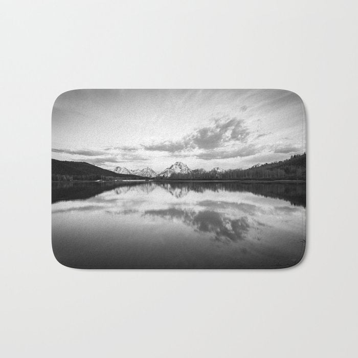 Grand Teton Black & White Wyoming National Park Oxbow Bend Landscape Bath Mat Gallery Image 1