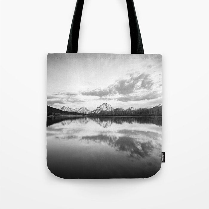 Grand Teton Black & White Wyoming National Park Oxbow Bend Landscape Tote Bag Gallery Image 1
