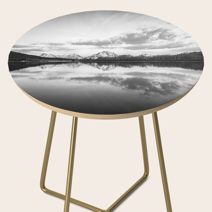 Grand Teton Black & White Wyoming National Park Oxbow Bend Landscape Side Table Gallery Image 2