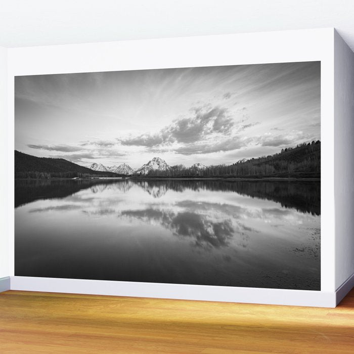 Grand Teton Black & White Wyoming National Park Oxbow Bend Landscape Wall Mural Gallery Image 2