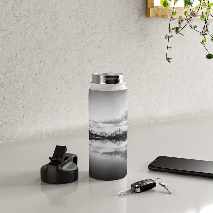 Grand Teton Black & White Wyoming National Park Oxbow Bend Landscape Water Bottle Gallery Image 4