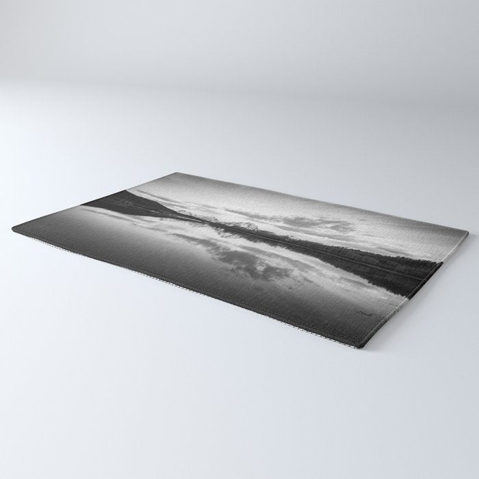 Grand Teton Black & White Wyoming National Park Oxbow Bend Landscape Rug Gallery Image 3