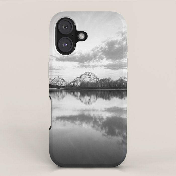 Grand Teton Black & White Wyoming National Park Oxbow Bend Landscape iPhone Case Gallery Image 1