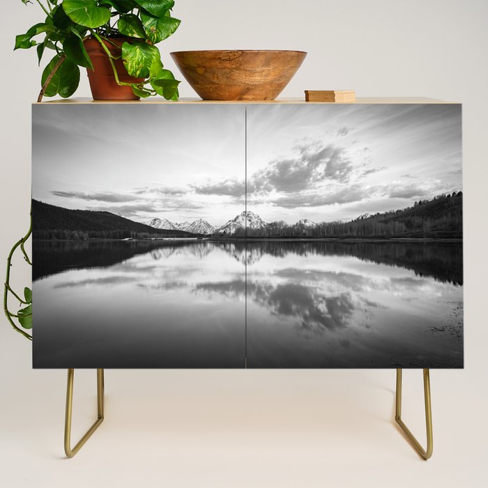 Grand Teton Black & White Wyoming National Park Oxbow Bend Landscape Credenza Gallery Image 1