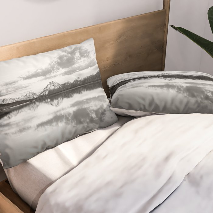 Grand Teton Black & White Wyoming National Park Oxbow Bend Landscape Pillow Sham Gallery Image 2