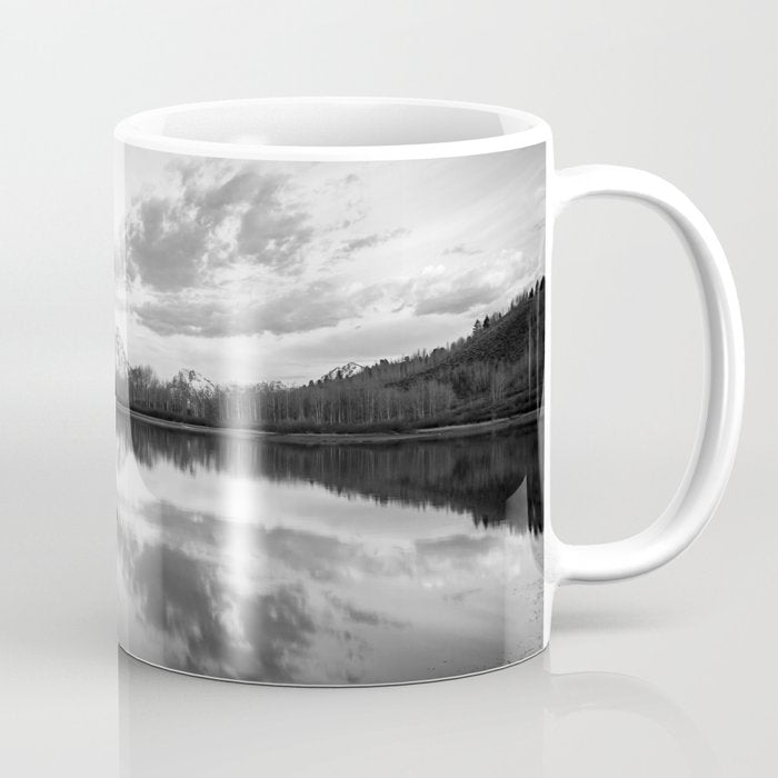 Grand Teton Black & White Wyoming National Park Oxbow Bend Landscape Coffee Mug Gallery Image 1