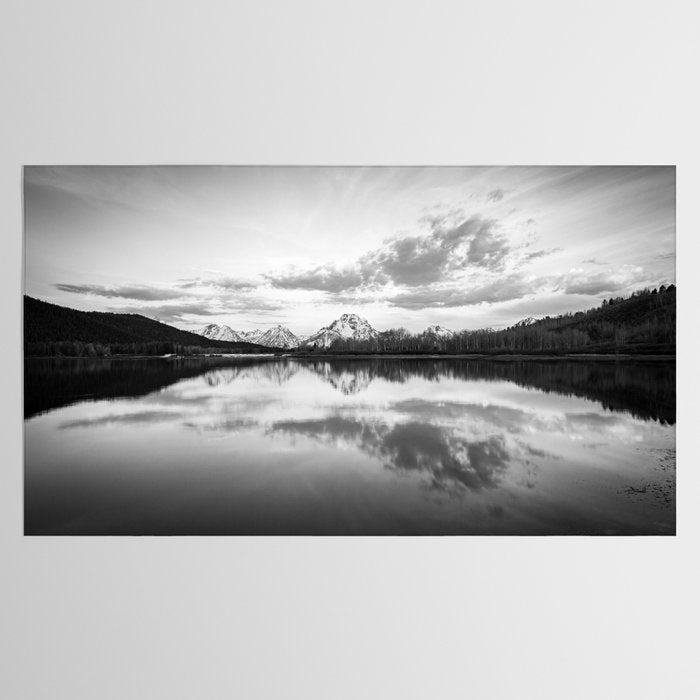 Grand Teton Black & White Wyoming National Park Oxbow Bend Landscape Tablecloth Gallery Image 2