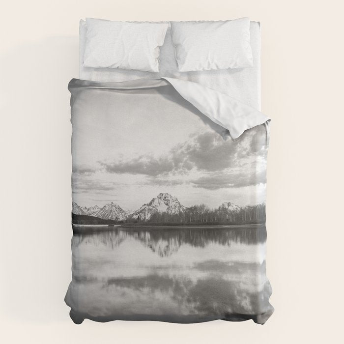 Grand Teton Black & White Wyoming National Park Oxbow Bend Landscape Duvet Cover Gallery Image 1