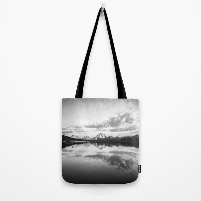 Grand Teton Black & White Wyoming National Park Oxbow Bend Landscape Tote Bag Gallery Image 2