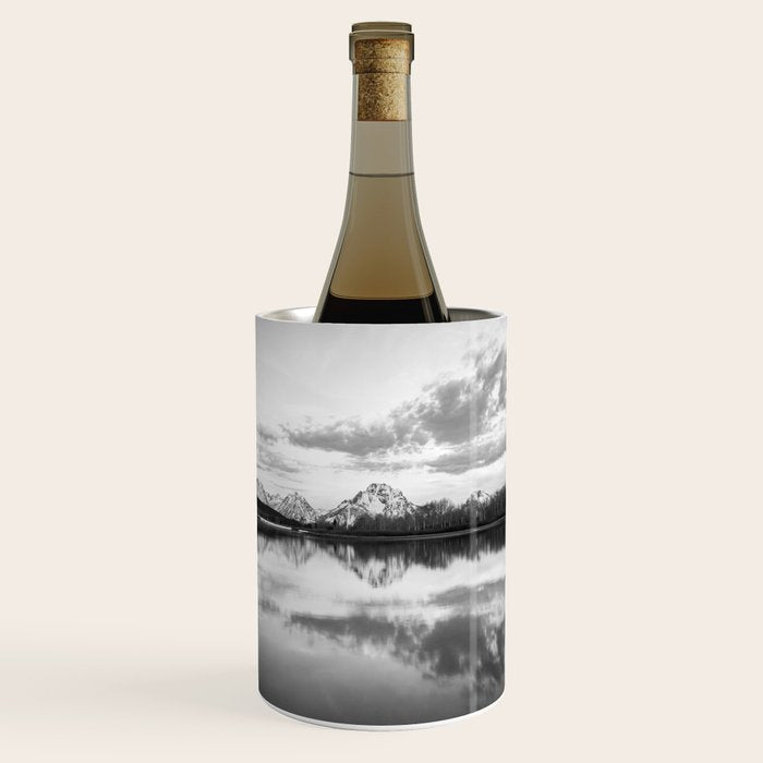 Grand Teton Black & White Wyoming National Park Oxbow Bend Landscape Wine Chiller Gallery Image 1