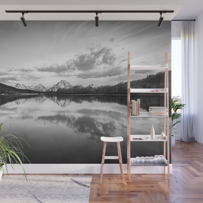 Grand Teton Black & White Wyoming National Park Oxbow Bend Landscape Wall Mural