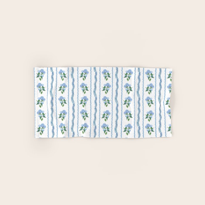 Hydrangea blue and white stripes coastal style Bath Towel Gallery Image 1