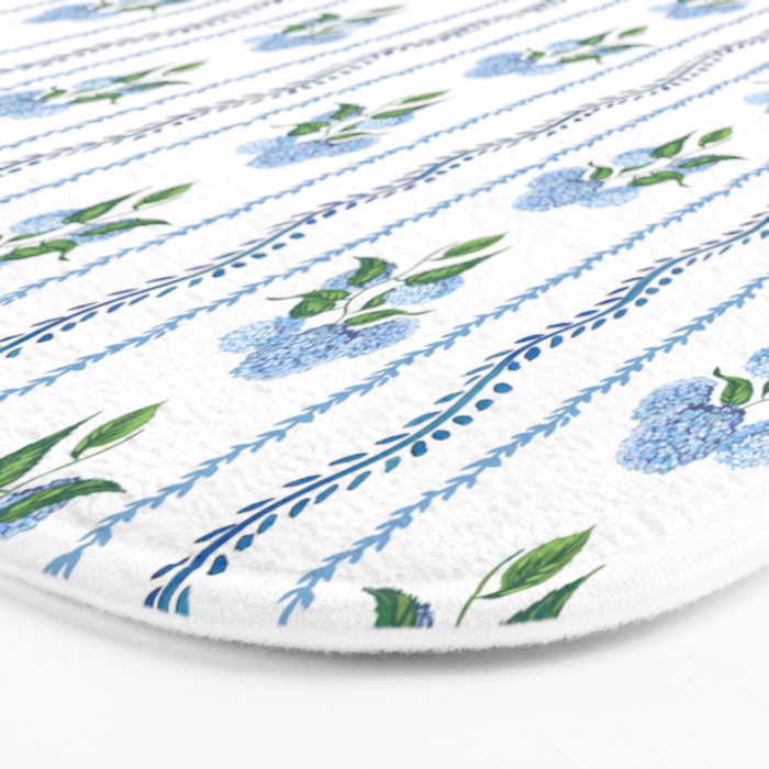 Hydrangea blue and white stripes coastal style Bath Mat Gallery Image 3