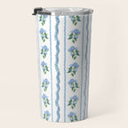 Hydrangea blue and white stripes coastal style Travel Mug Gallery Image 3