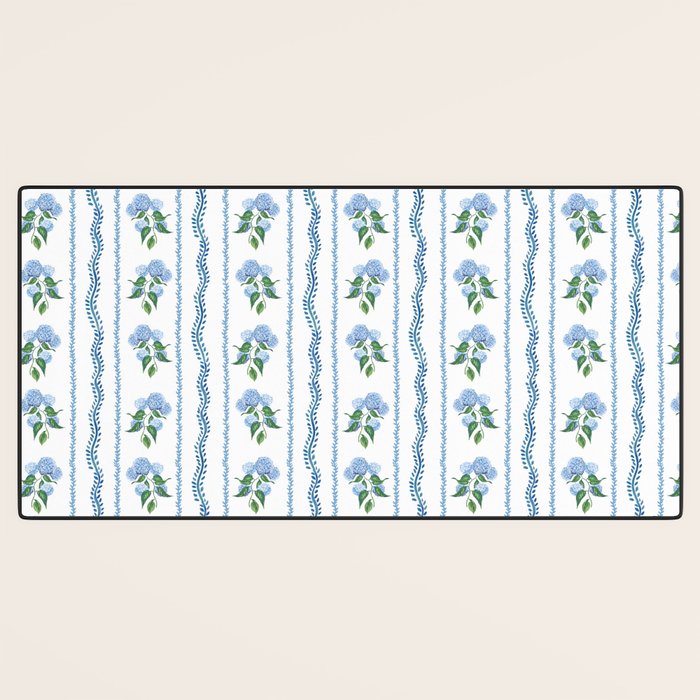 Hydrangea blue and white stripes coastal style Desk Mat Gallery Image 3